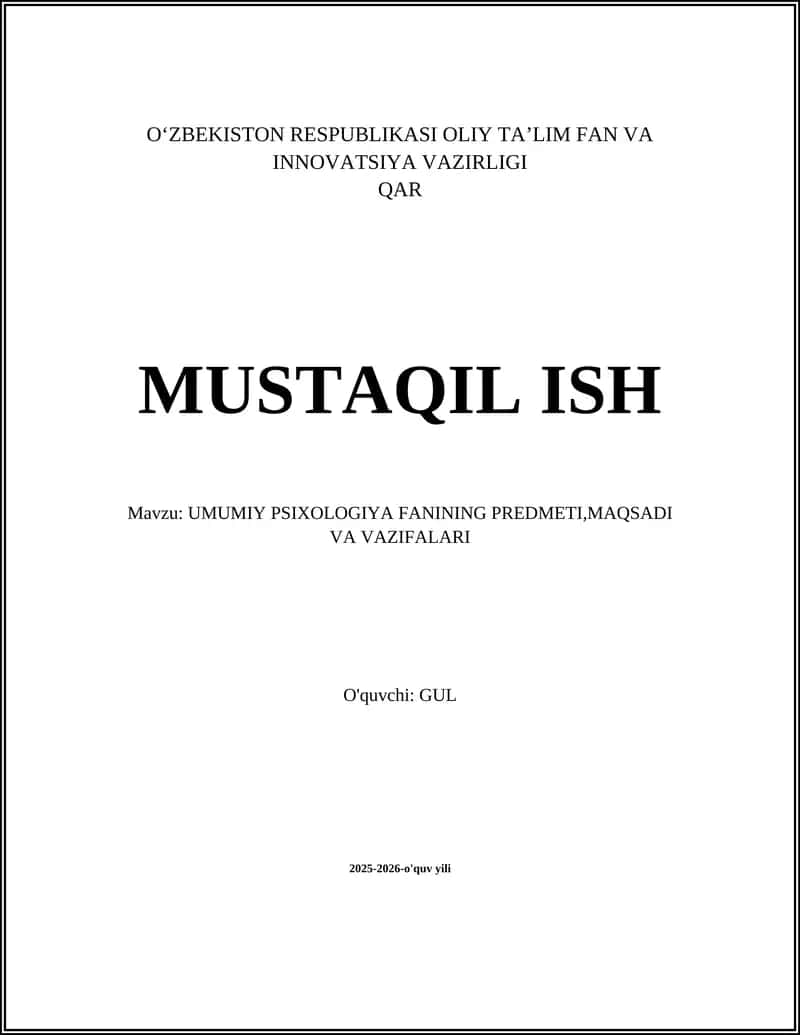 UMUMIY PSIXOLOGIYA FANI