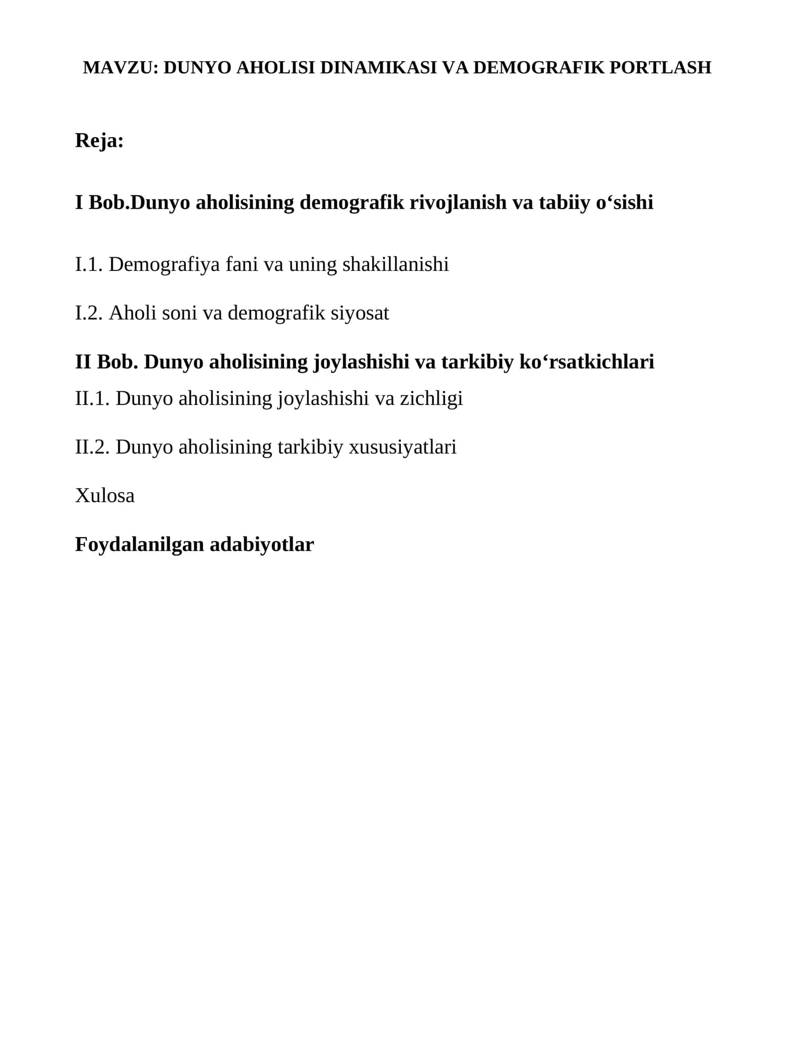 DUNYO AHOLISI DINAMIKASI VA DEMOGRAFIK PORTLASH