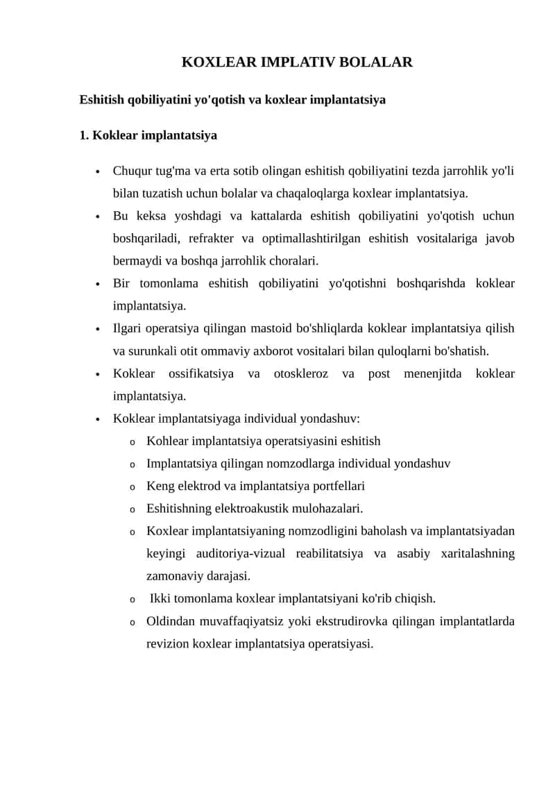KOXLEAR IMPLATIV BOLALAR