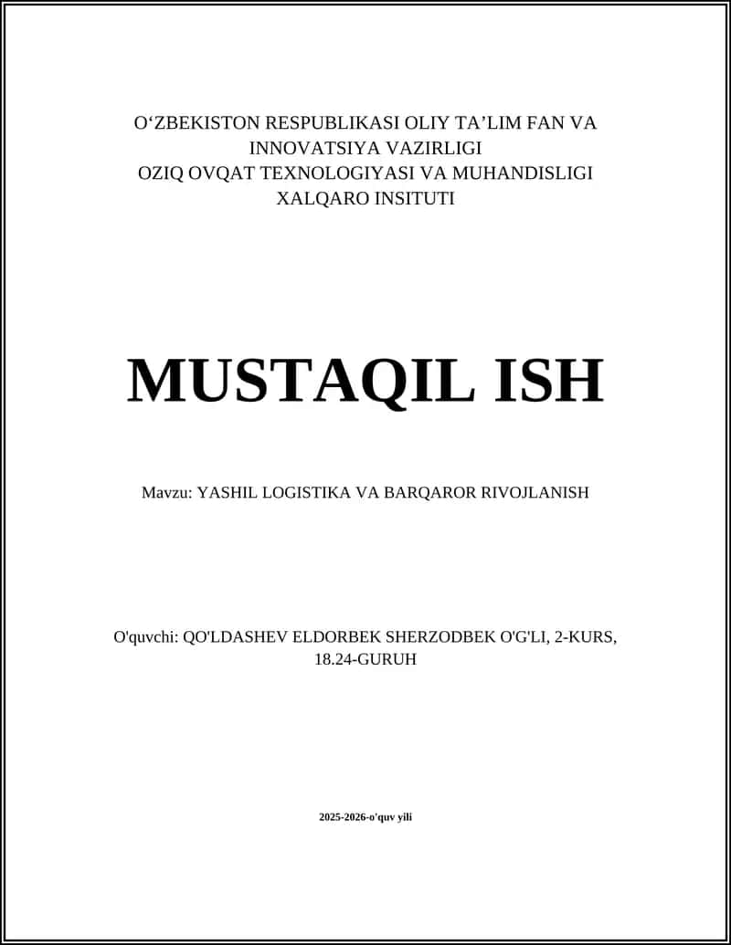 YASHIL LOGISTIKA VA BARQAROR RIVOJLANISH
