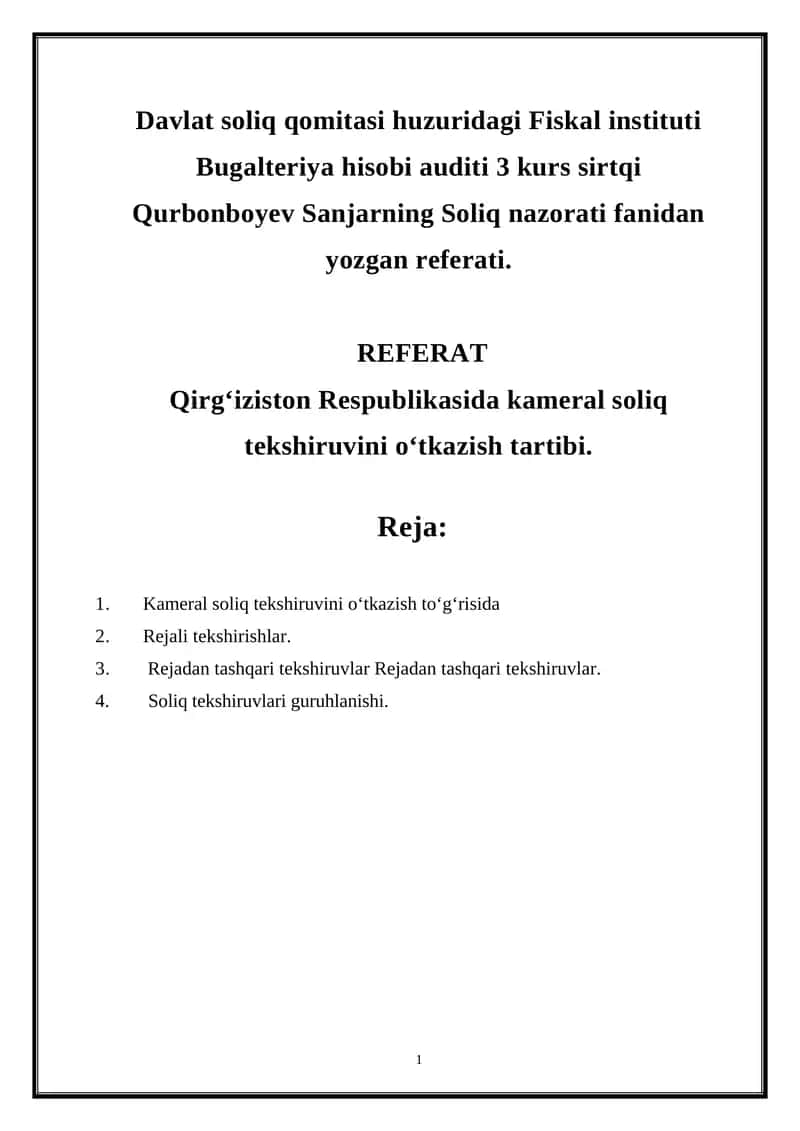 Kameral soliq tekshiruvi