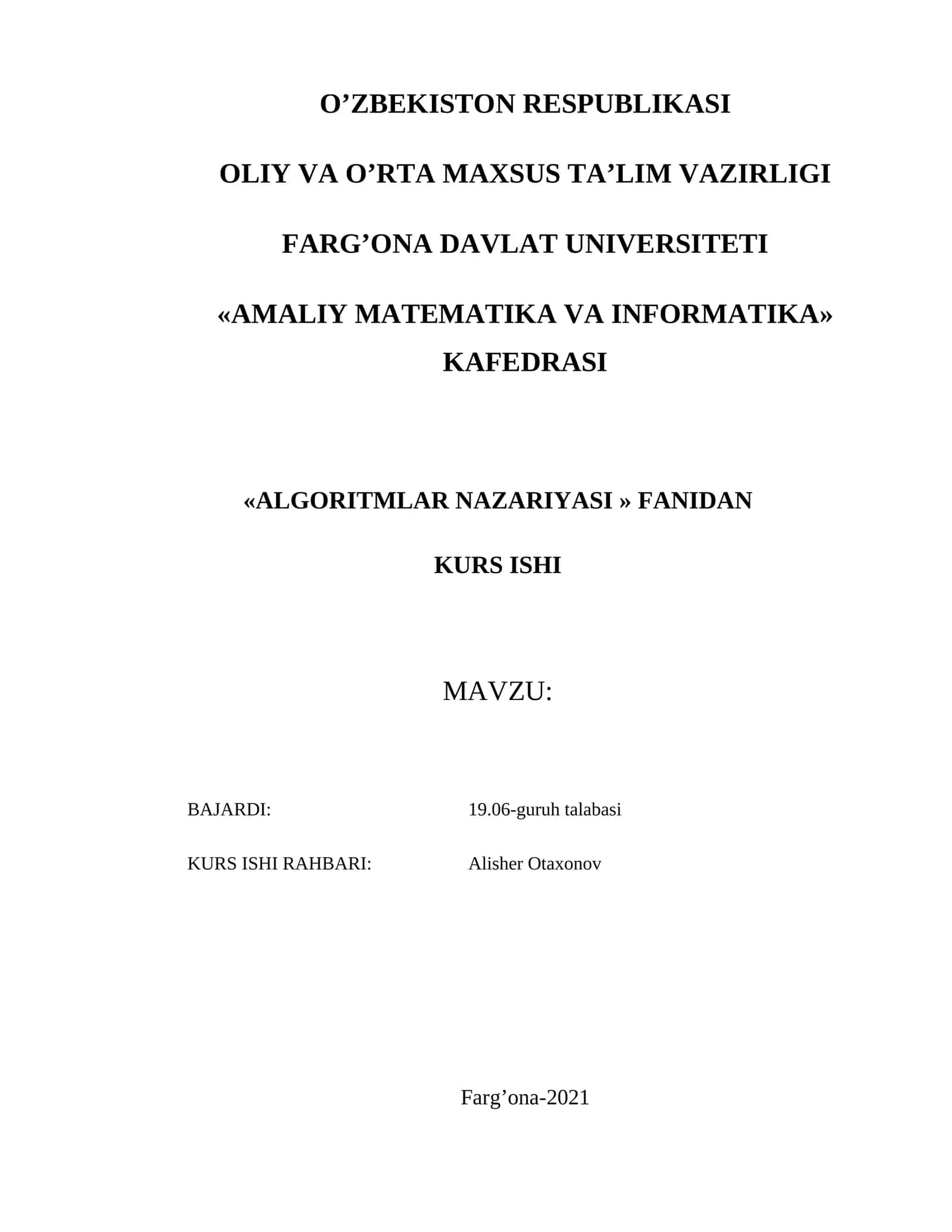 ALGORITMLAR NAZARIYASI