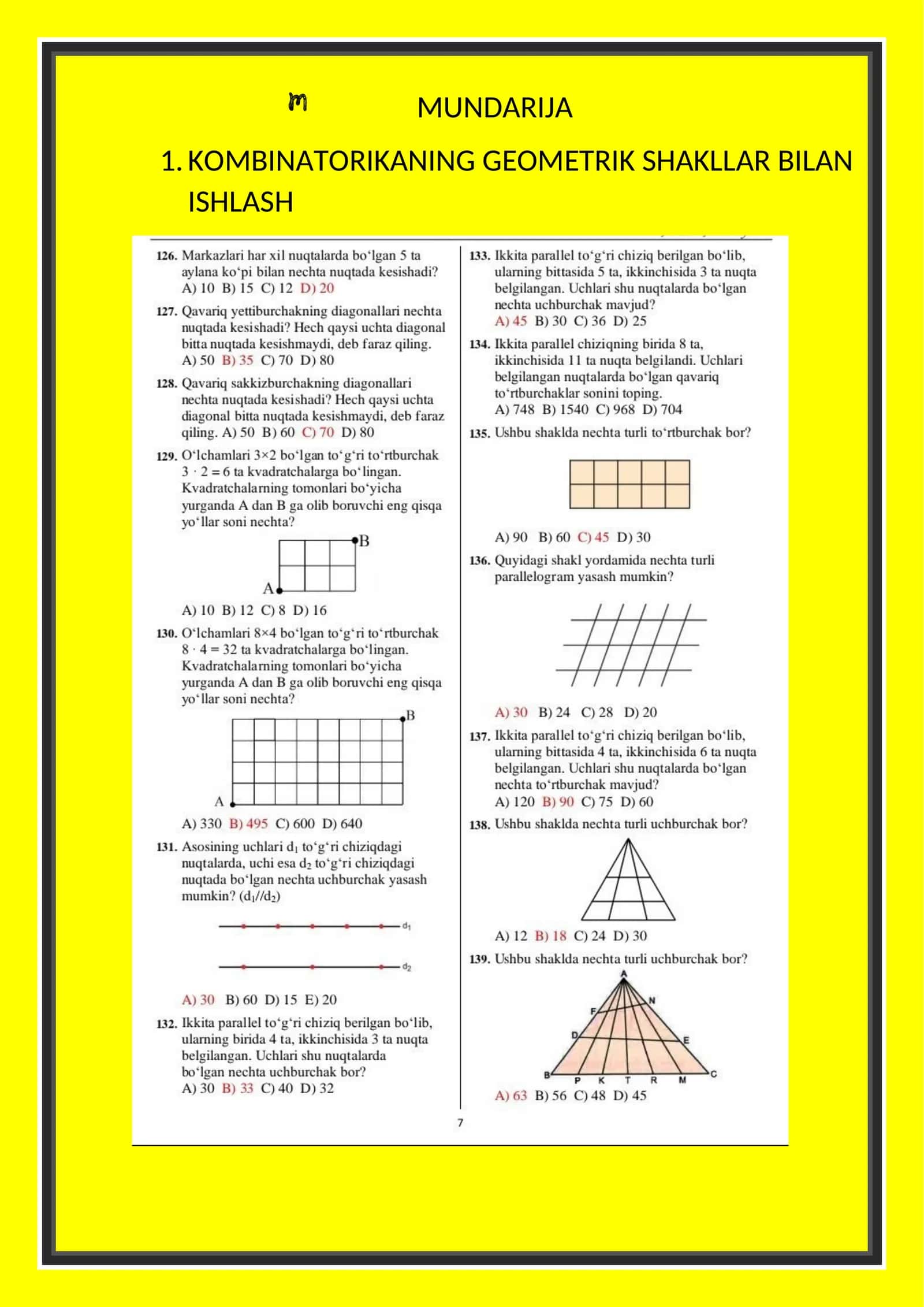 KOMBINATORIKANING GEOMETRIK SHAKLLAR BILAN ISHLASH