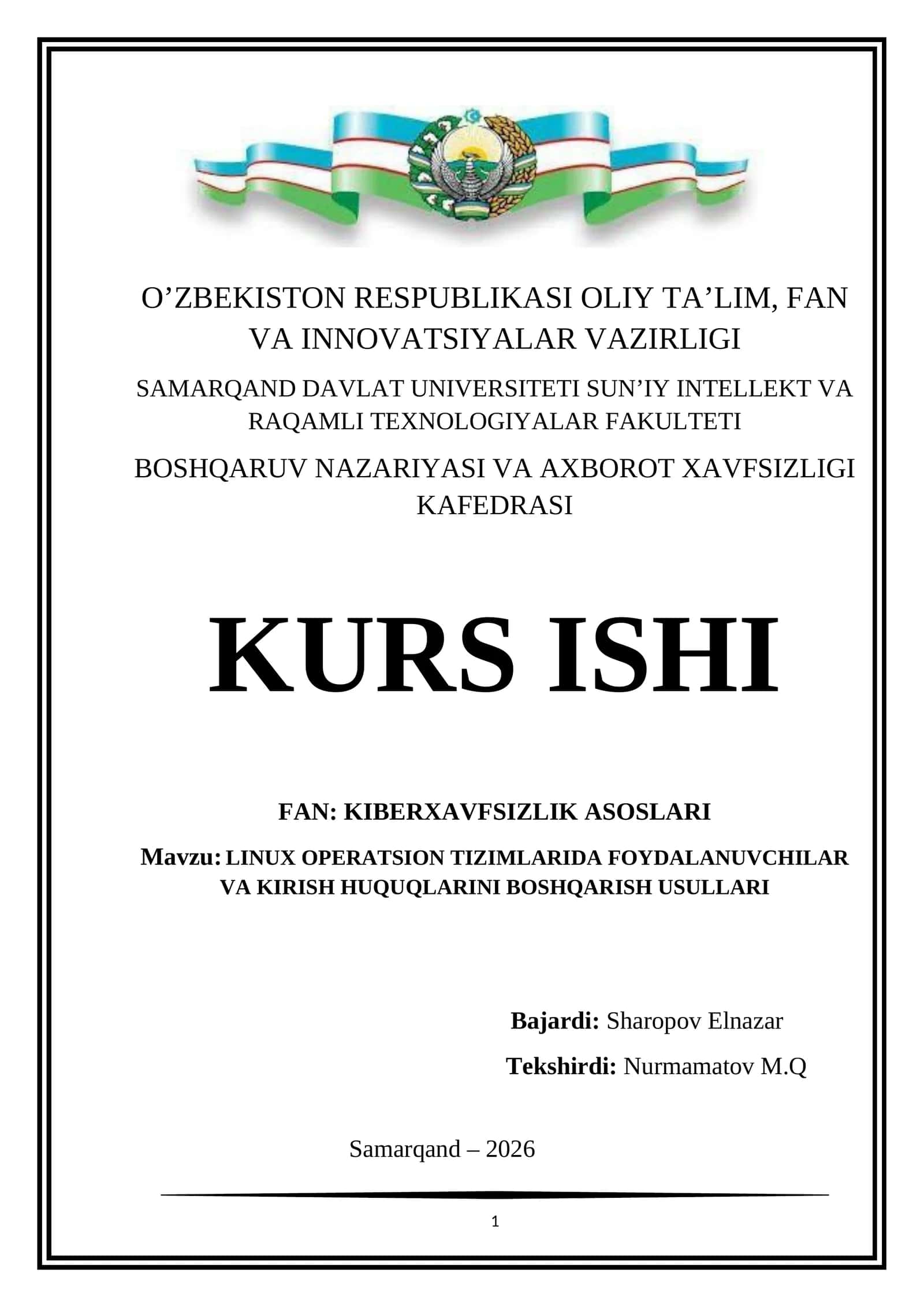 LINUX OPERATSION TIZIMLARIDA FOYDALANUVCHILAR VA KIRISH HUQUQLARINI BOSHQARISH USULLARI