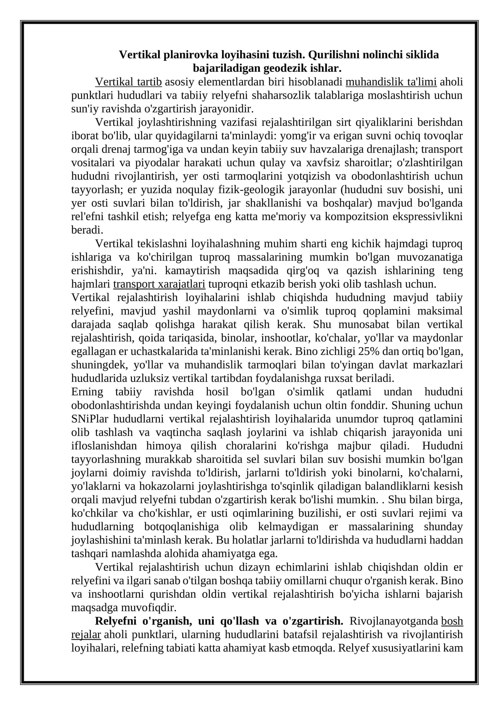 Vertikal planirovka loyihasi