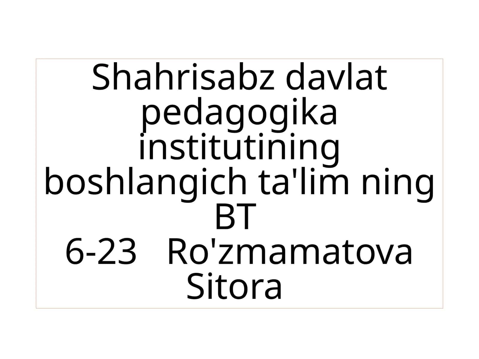BT6-23 Ro'zmamatova Sitora - Milliy Tarbiya Konsepsiyasi