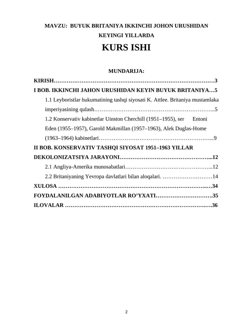 BUYUK BRITANIYA IKKINCHI JOHON URUSHIDAN KEYINGI YILLARDA