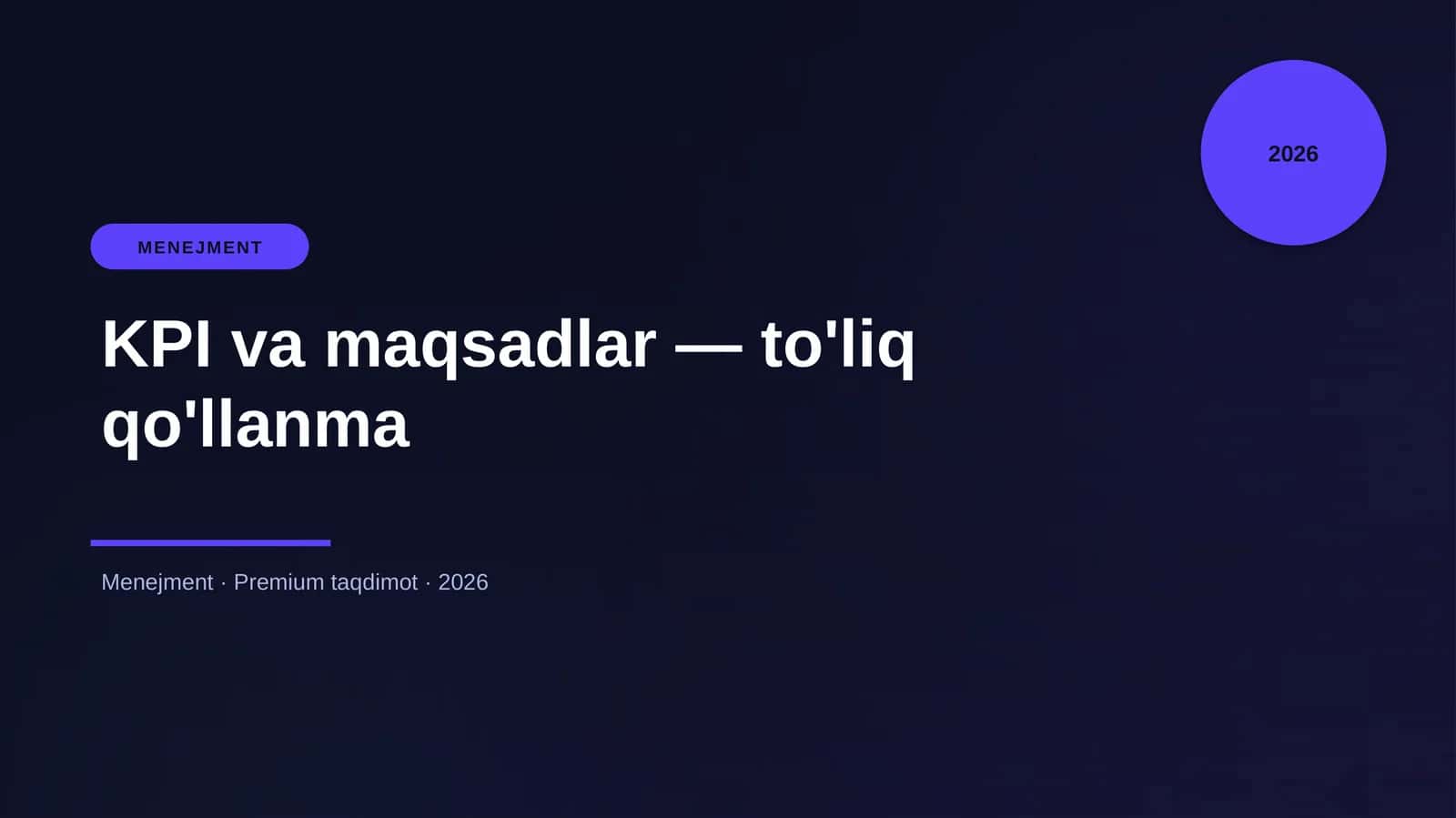 KPI va maqsadlar — to'liq qo'llanma