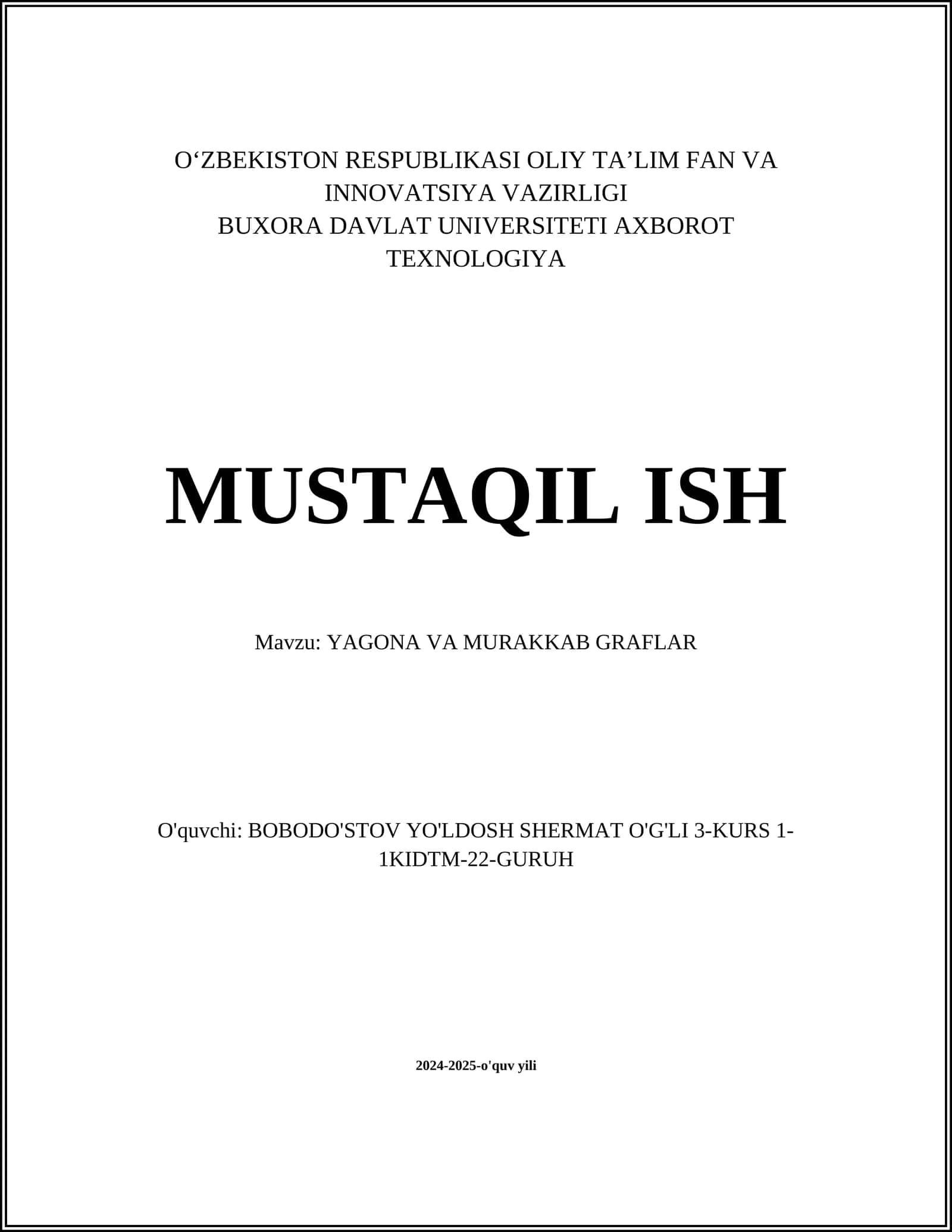 YAGONA VA MURAKKAB GRAFLAR