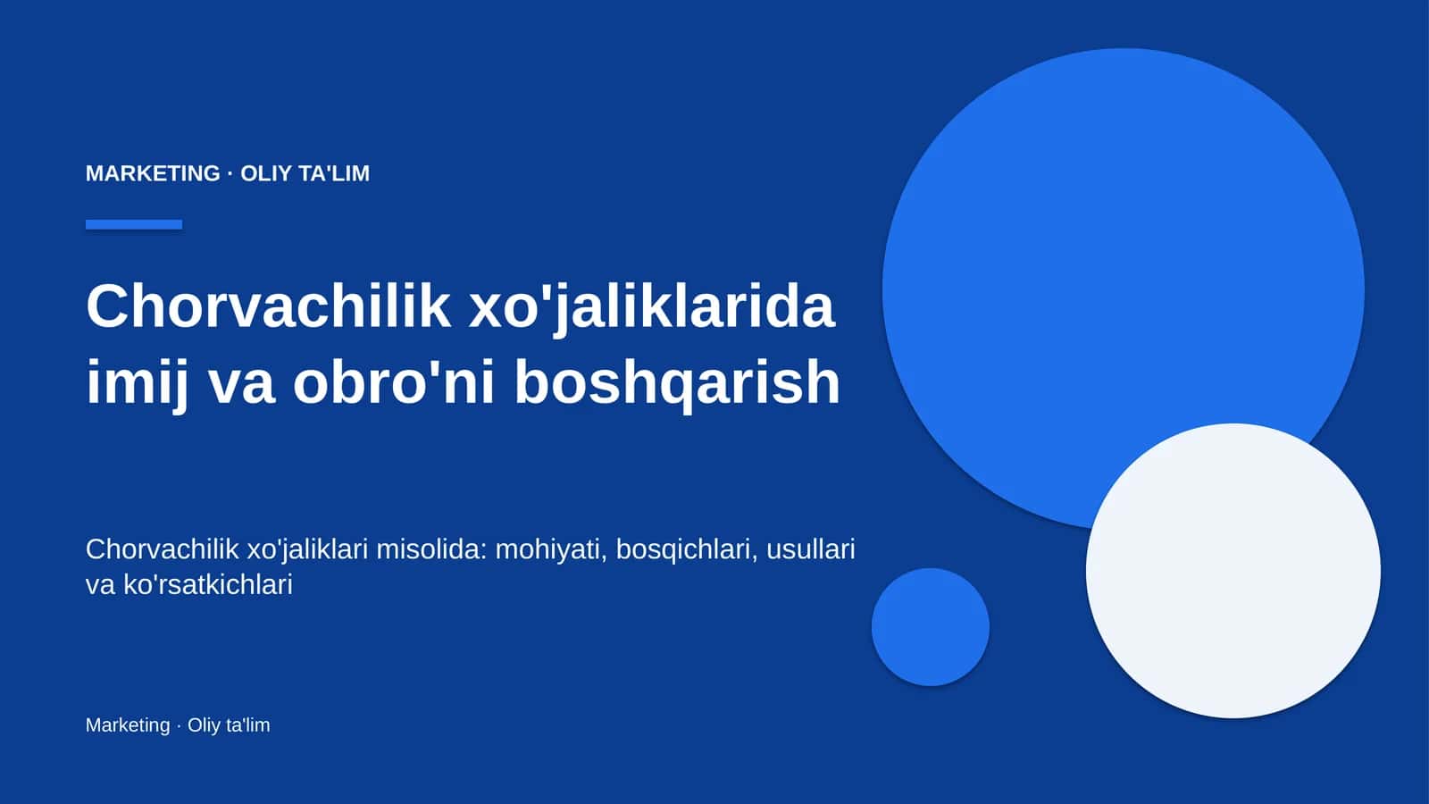 Chorvachilik xo'jaliklarida imij va obro'ni boshqarish