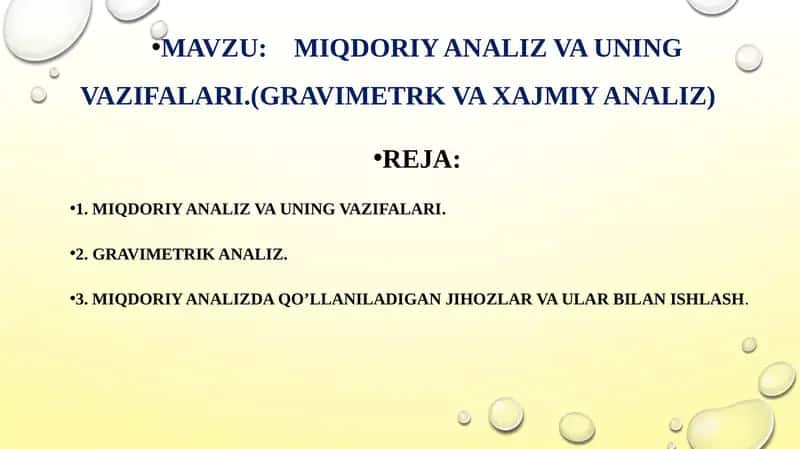 MIQDORIY ANALIZ VA UNING VAZIFALARI