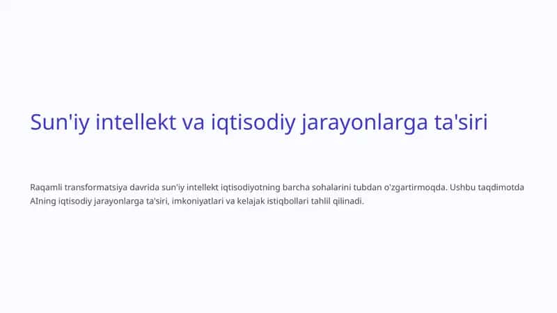 Sun'iy intellekt va iqtisodiy jarayonlarga ta'siri