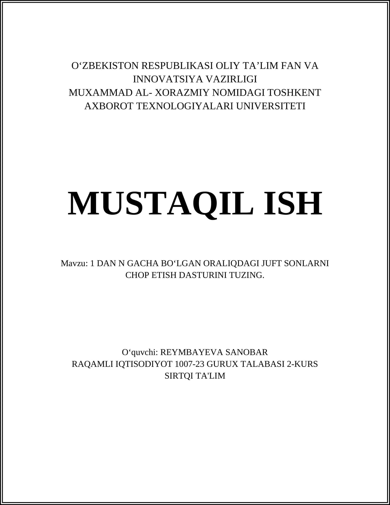Juft sonlarni chop etish dasturi