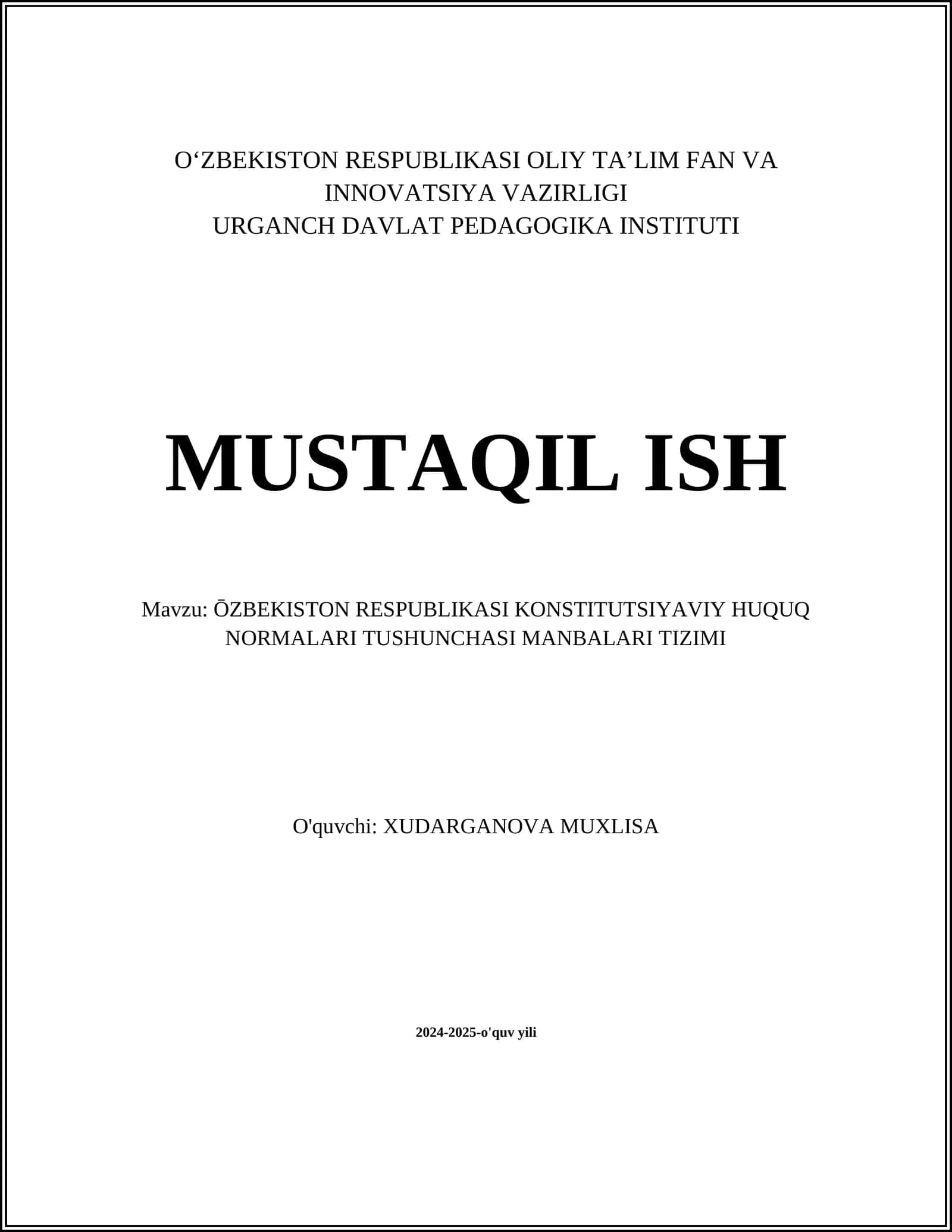 ŌZBEKISTON RESPUBLIKASI KONSTITUTSIYAVIY HUQUQ NORMALARI TUSHUNCHASI MANBALARI TIZIMI