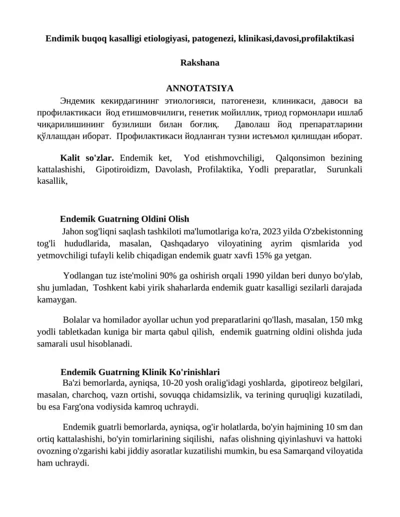 Endemik Guatrning Oldini Olish