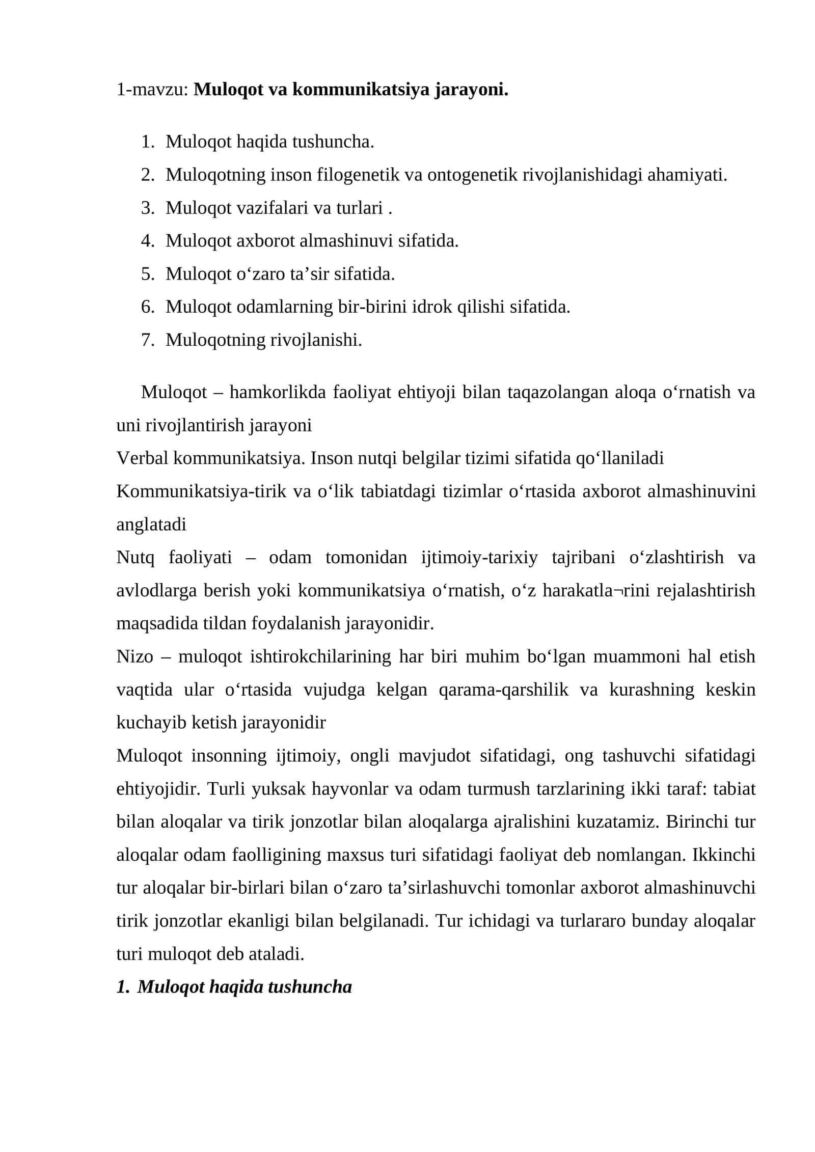 Muloqot va kommunikatsiya jarayoni