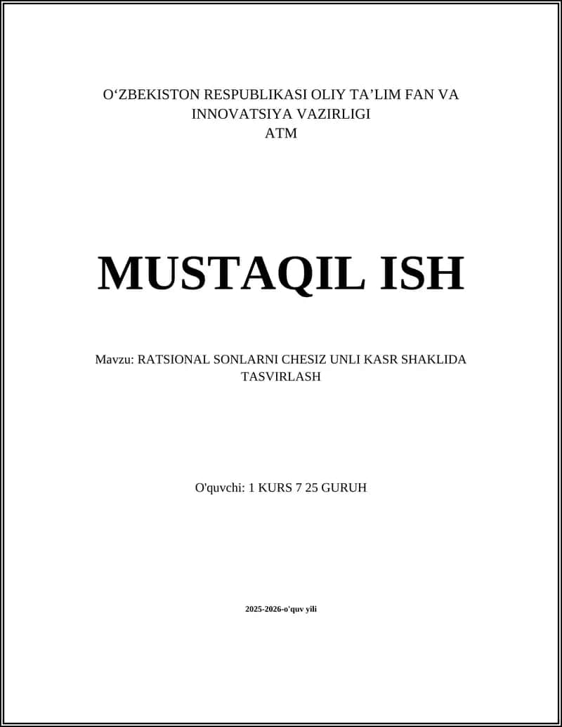 RATSIONAL SONLARNI CHESIZ UNLI KASR SHAKLIDA TASVIRLASH