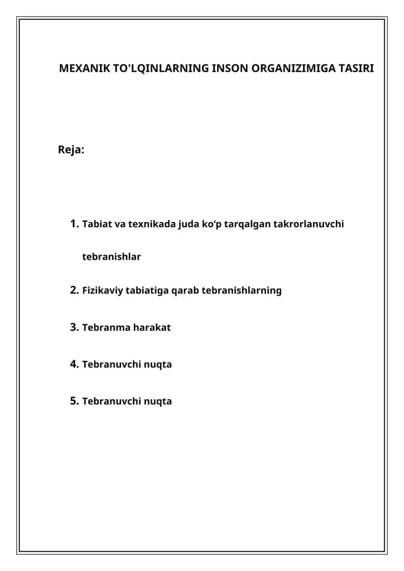 Mexanik To'lqinlarning Inson Organizmiga Tasiri