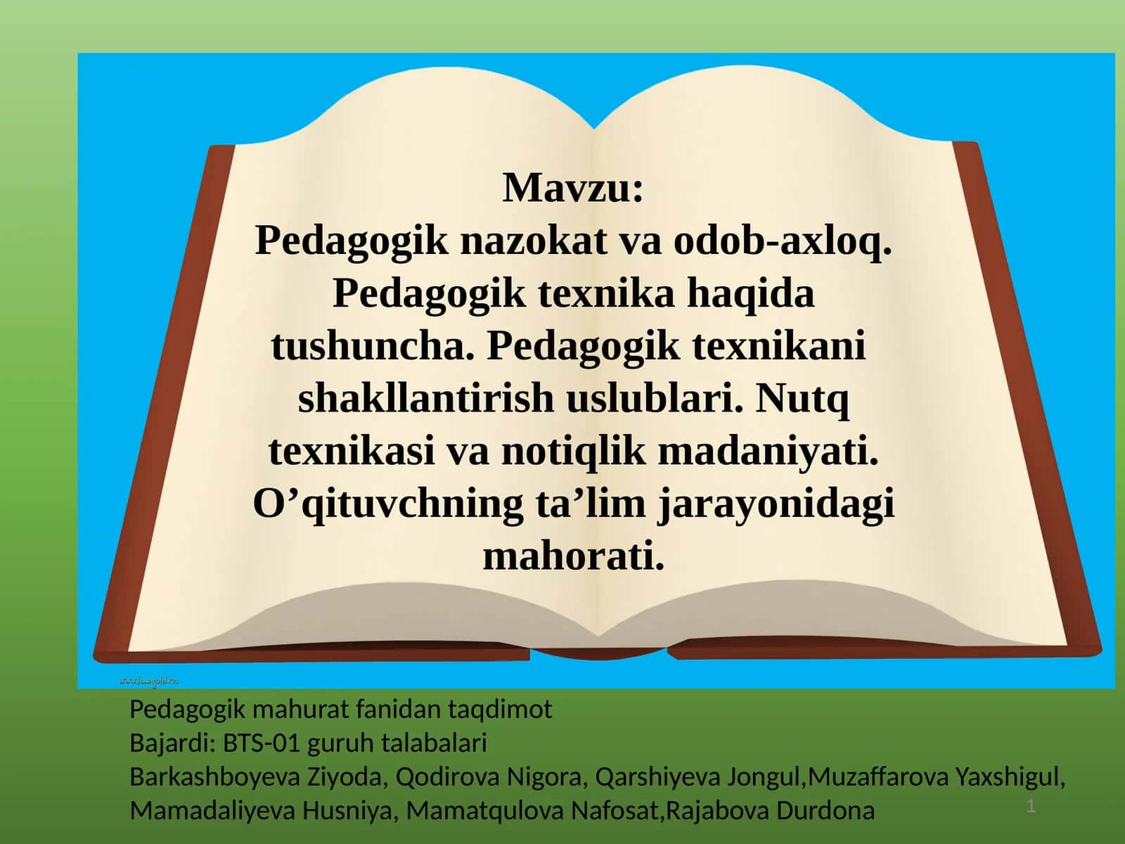 Pedagogik nazokat .Pedagogik texnika. Nutq texnikasi