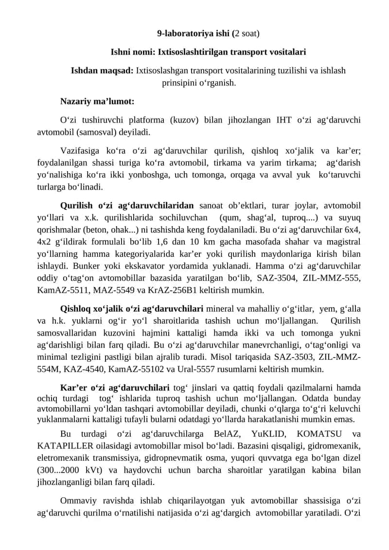 Ixtisoslashtirilgan transport vositalari