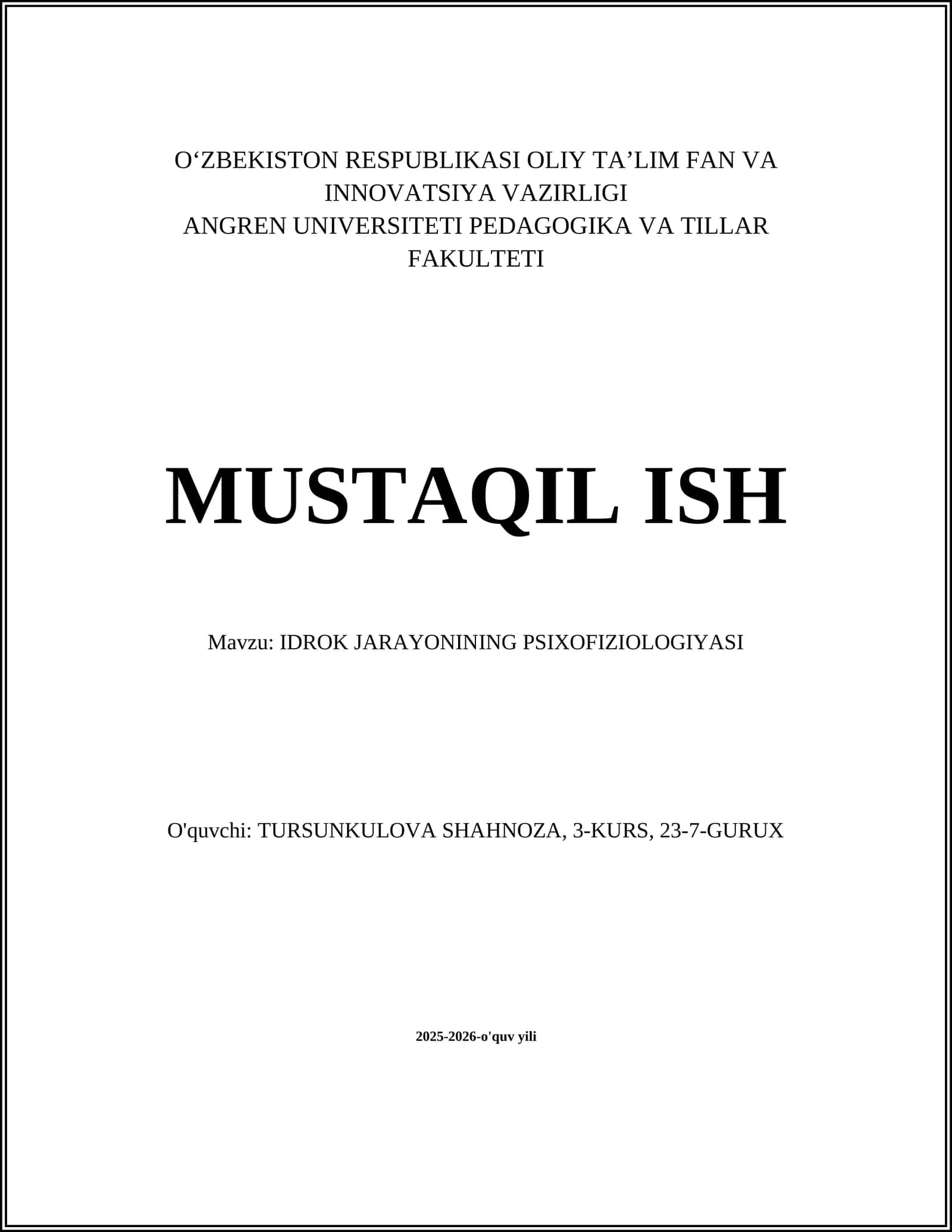 IDROK JARAYONINING PSIXOFIZIOLOGIYASI