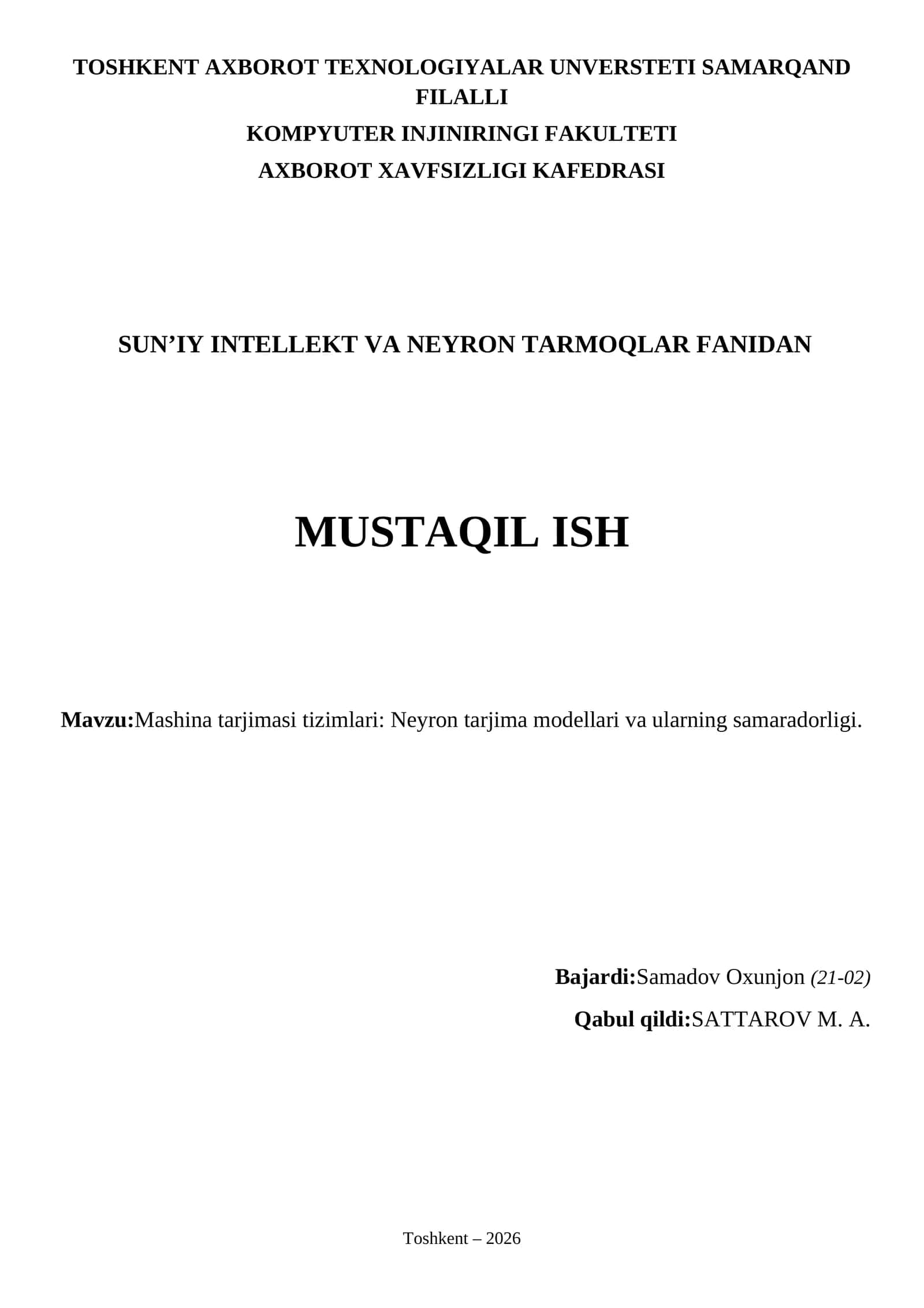 Mashina tarjimasi tizimlari: Neyron tarjima modellari va ularning samaradorligi
