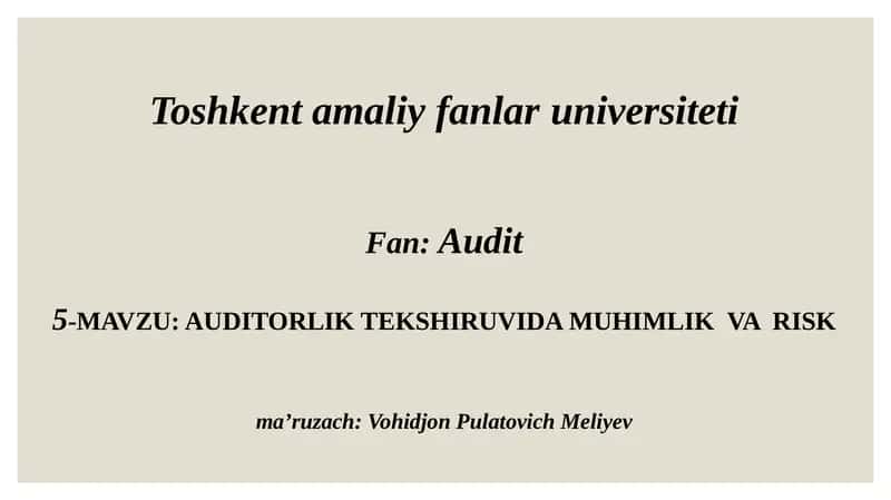 AUDITORLIK TEKSHIRUVIDA MUHIMLIK VA RISK