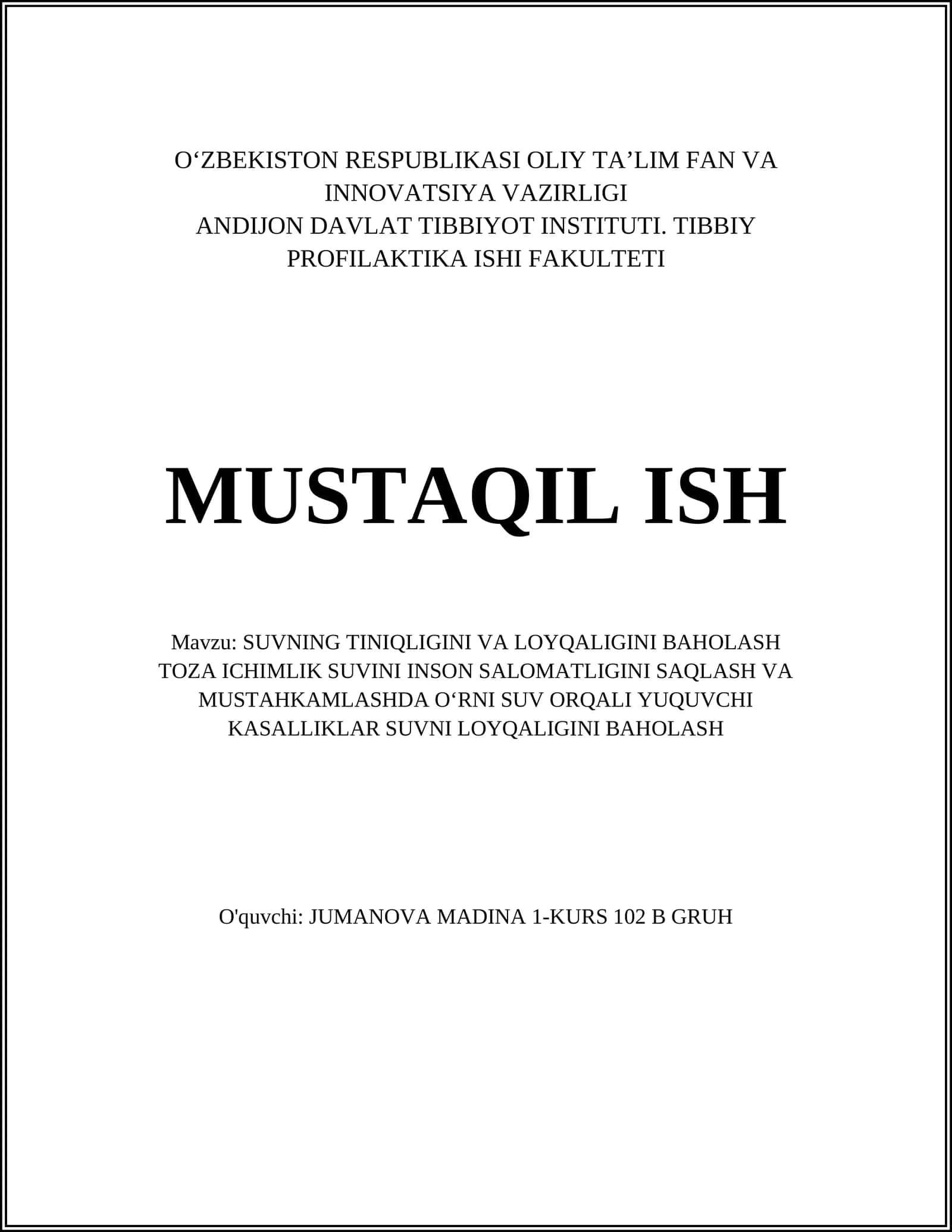 TINIQLIGINI VA LOYQALIGINI BAHOLASH
