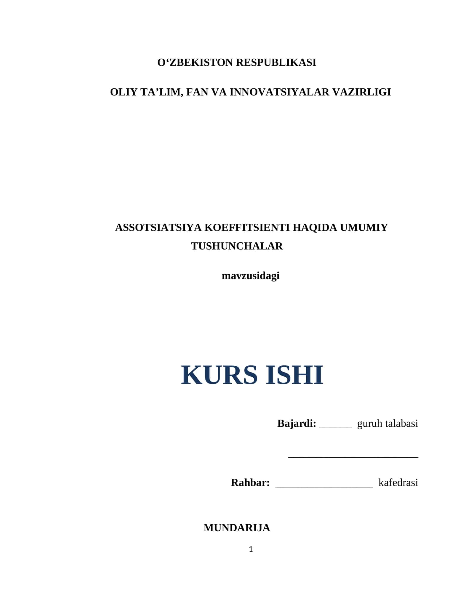 ASSOTSIATSIYA KOEFFITSIENTI HAQIDA UMUMIY TUSHUNCHALAR