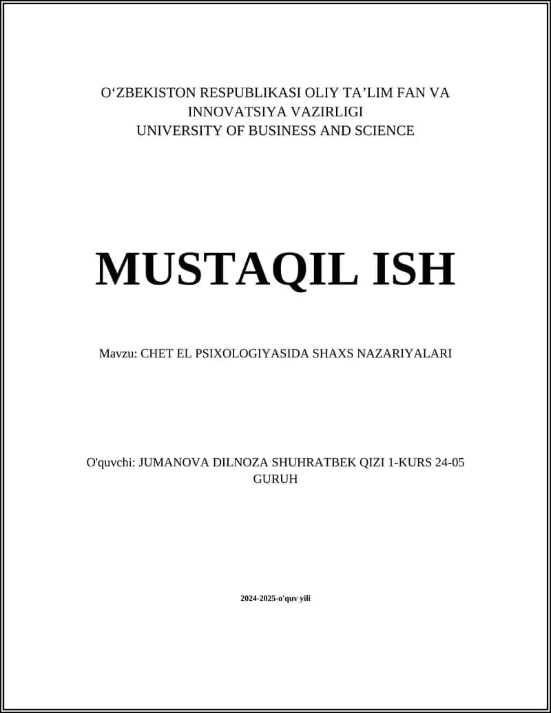 CHET EL PSIXOLOGIYASIDA SHAXS NAZARIYALARI