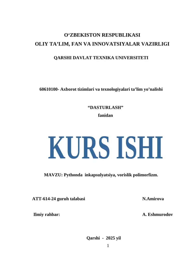 Pythonda inkapsulyatsiya, vorislik polimorfizm