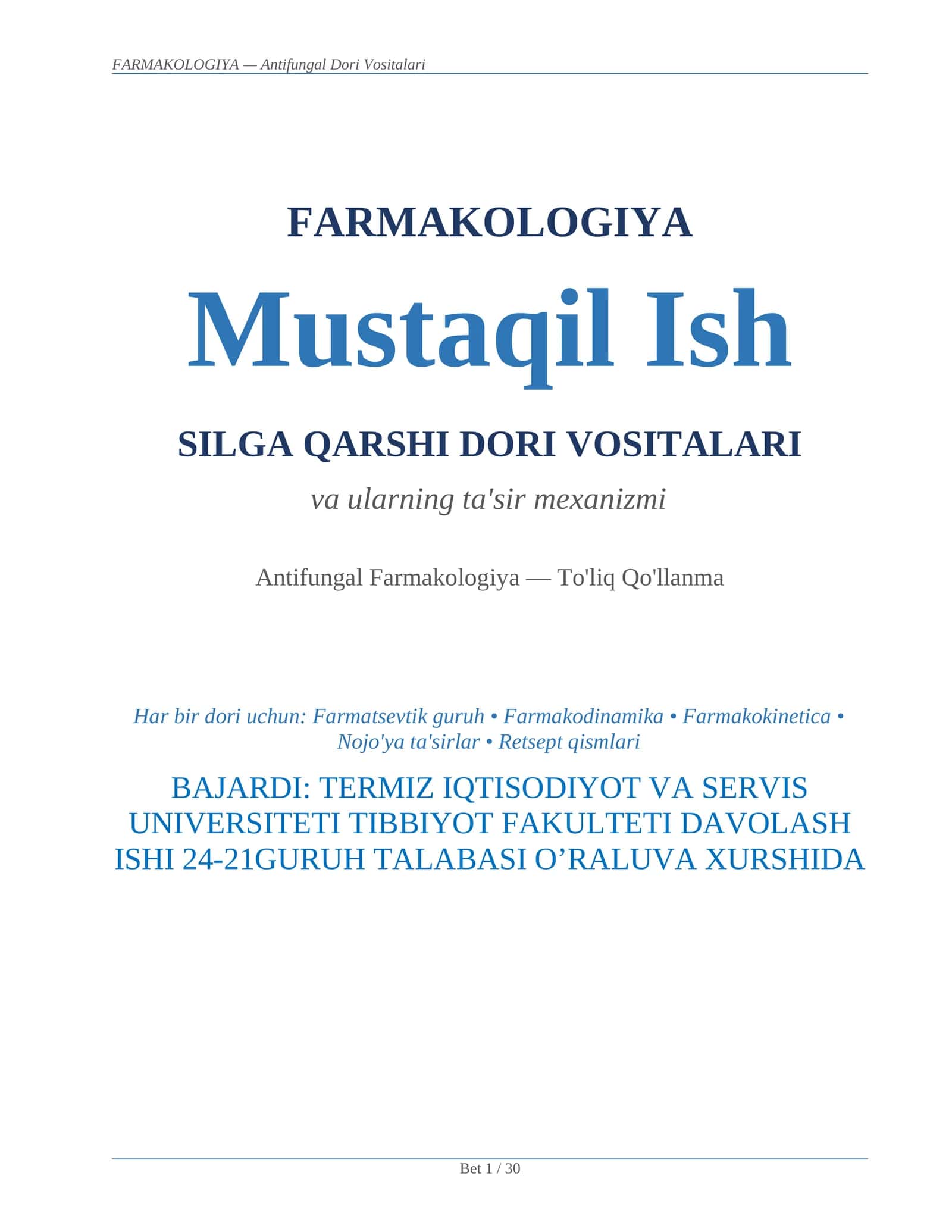 SILGA QARSHI DORI VOSITALARI MUSTAQIL ISH