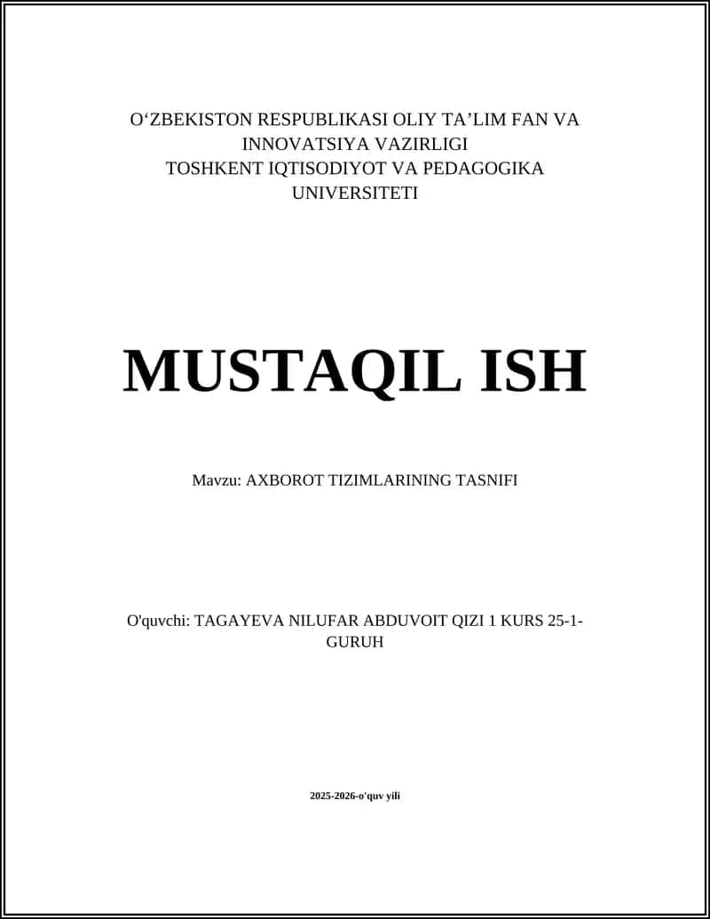 AXBOROT TIZIMLARINING TASNIFI