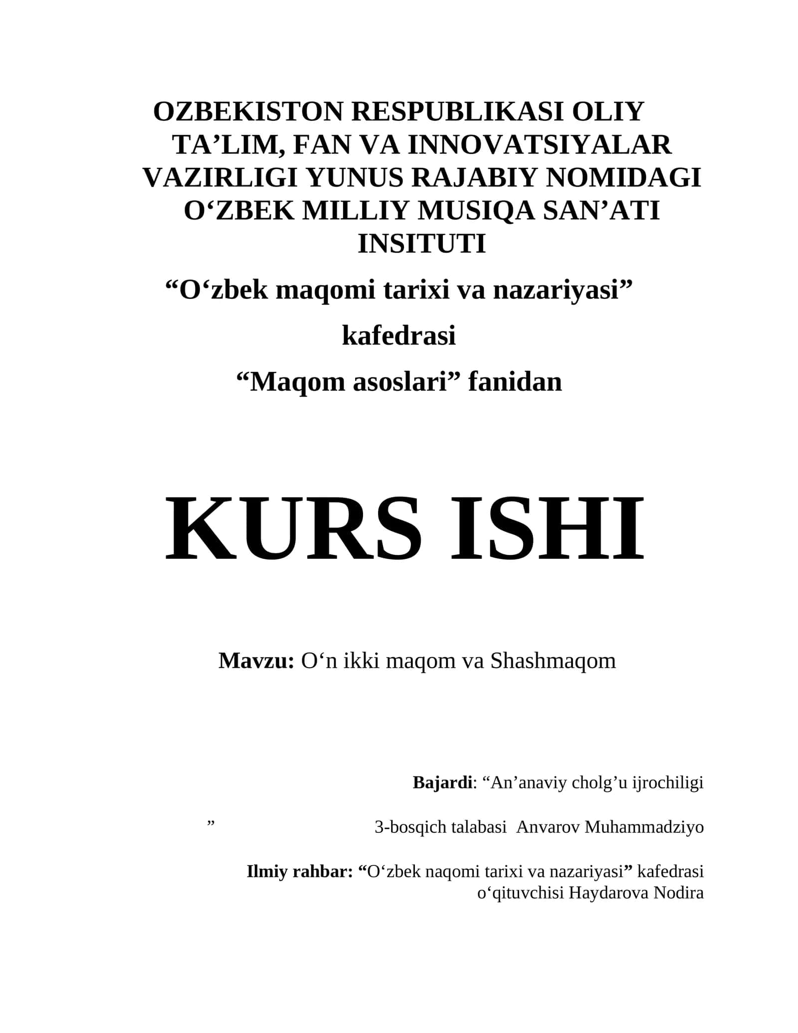 O‘zbek maqomi tarixi va nazariyasi