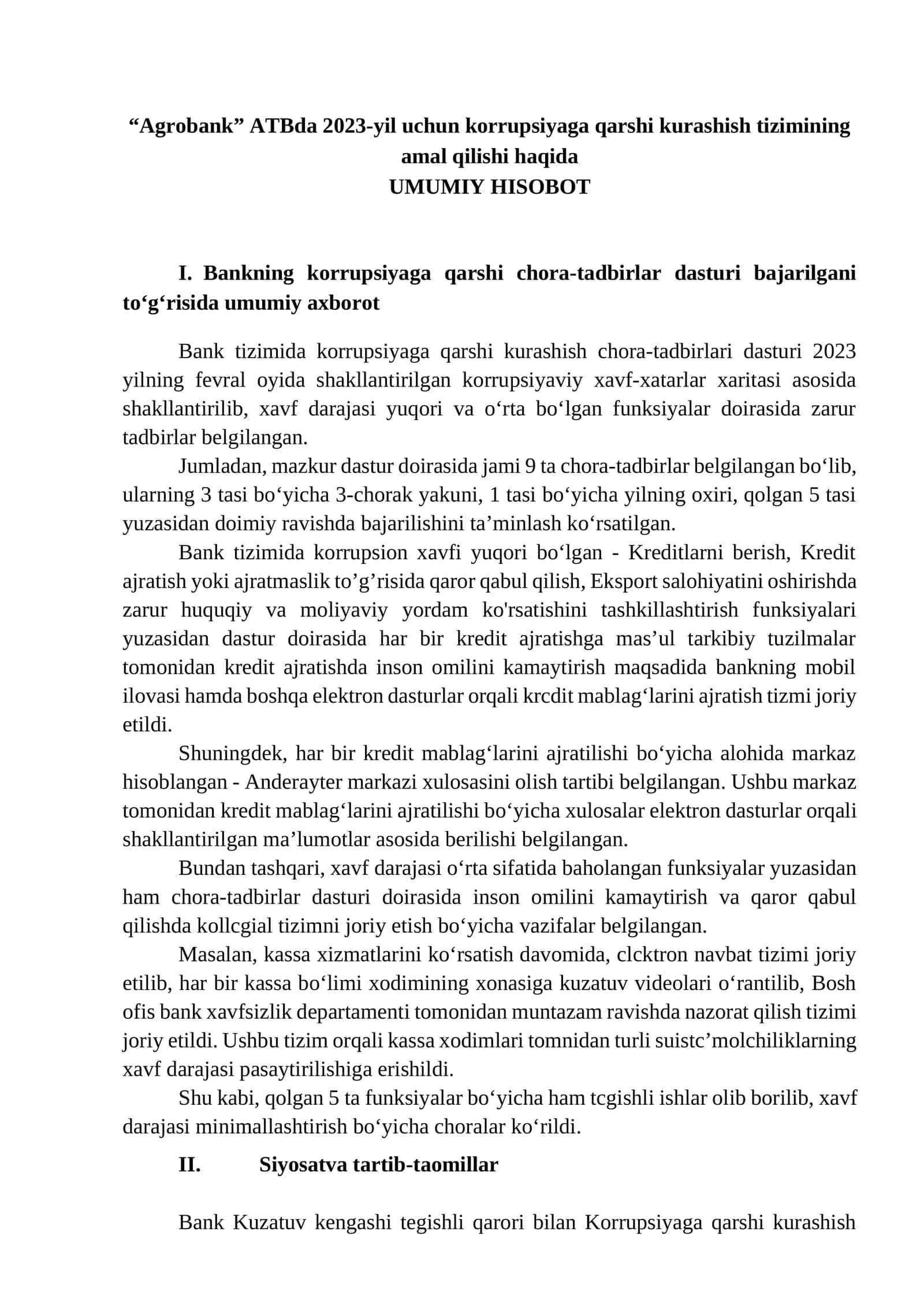 Korrupsiyaga qarshi kurashish tizimi 2023