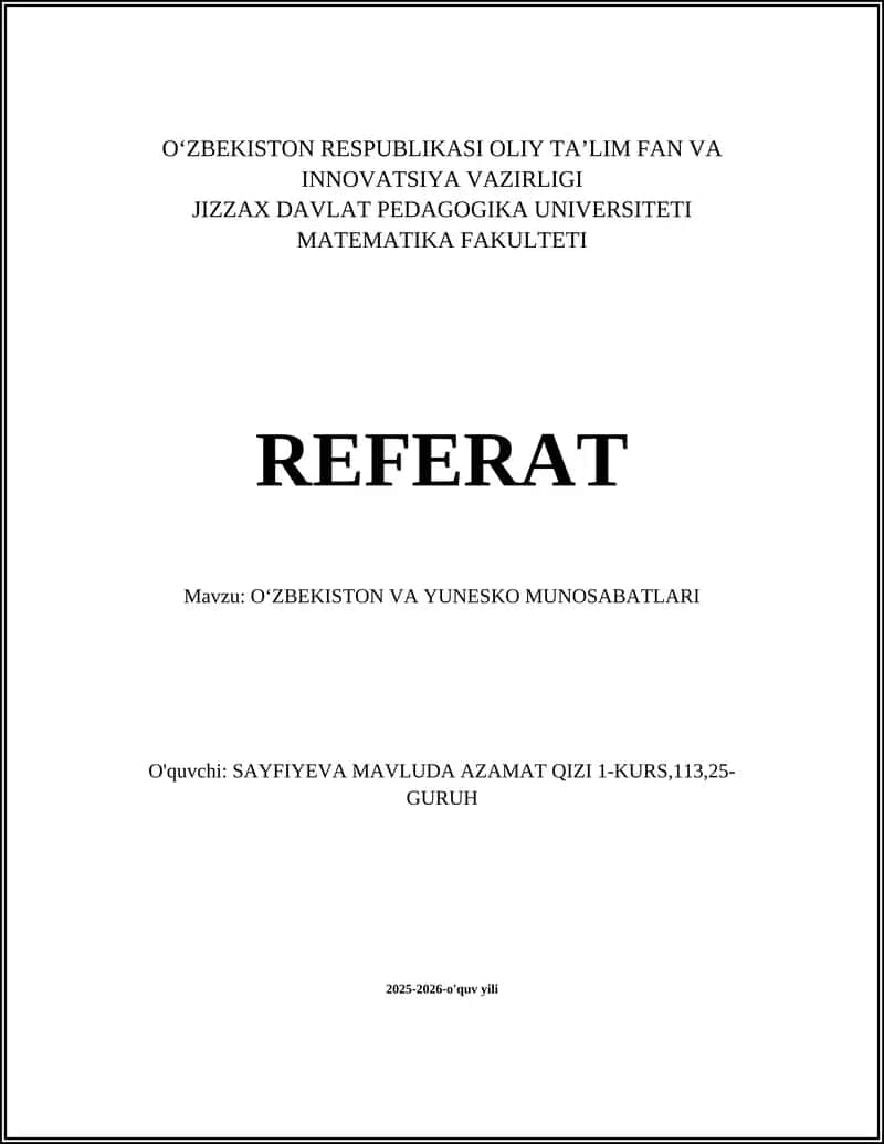 OʻZBEKISTON VA YUNESKO MUNOSABATLARI
