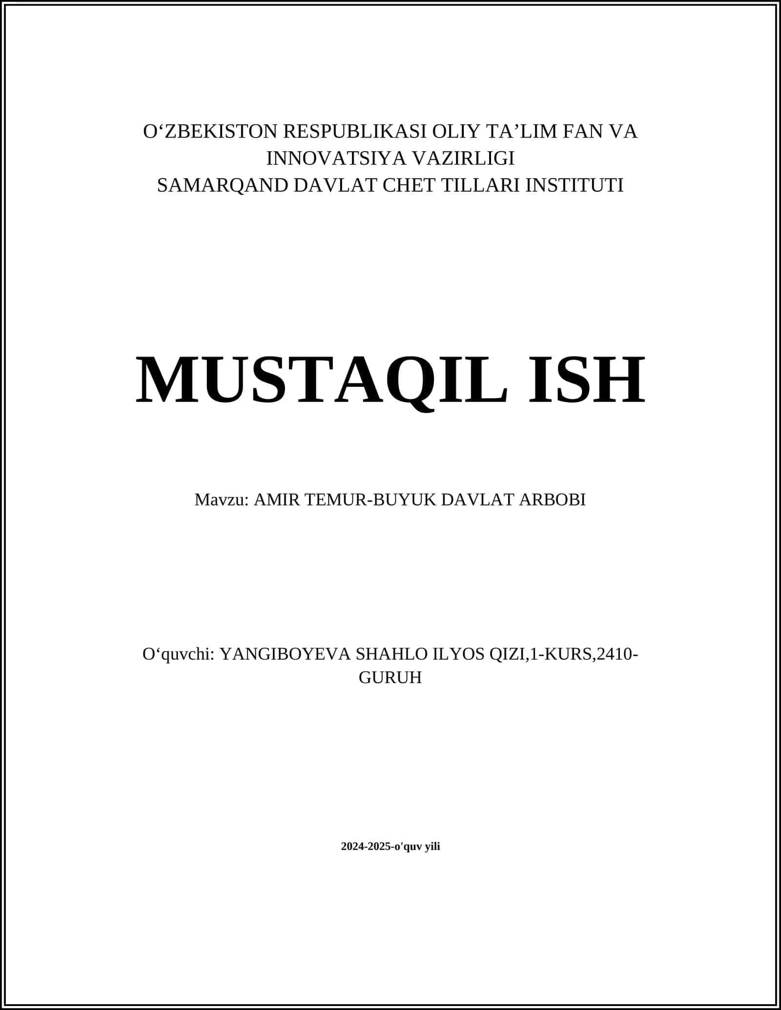 AMIR TEMUR-BUYUK DAVLAT ARBOBI