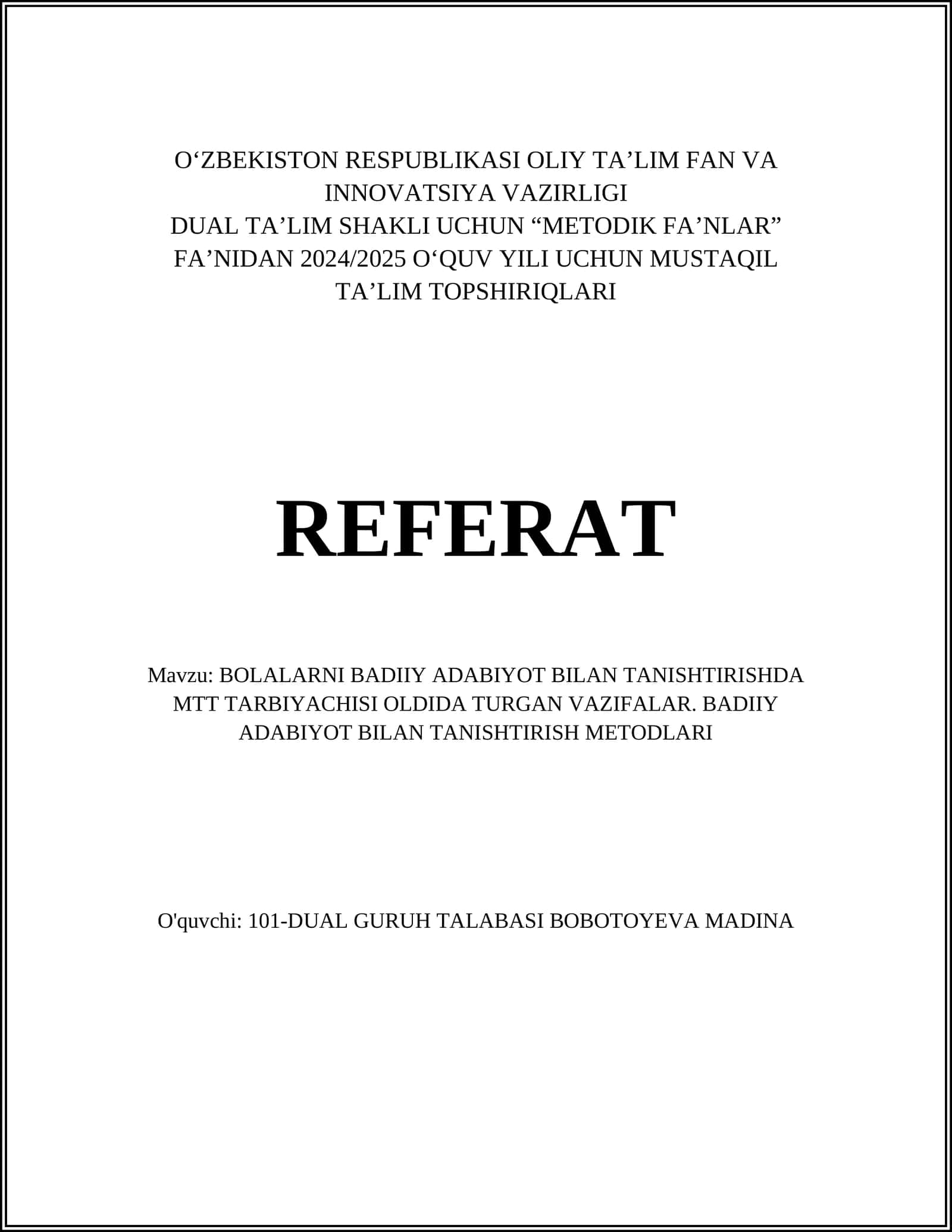 Badiiy Adabiyot Bilan Tanishtirish Metodlari