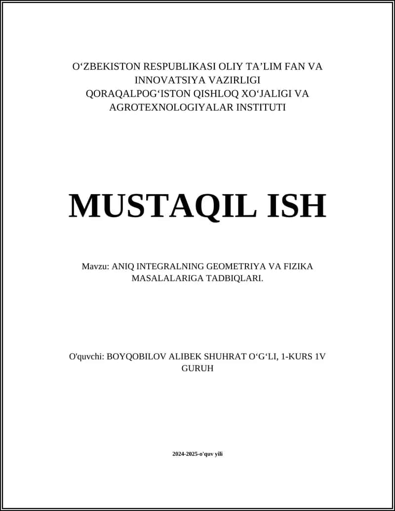 ANIQ INTEGRALNING GEOMETRIK MA'NOSI