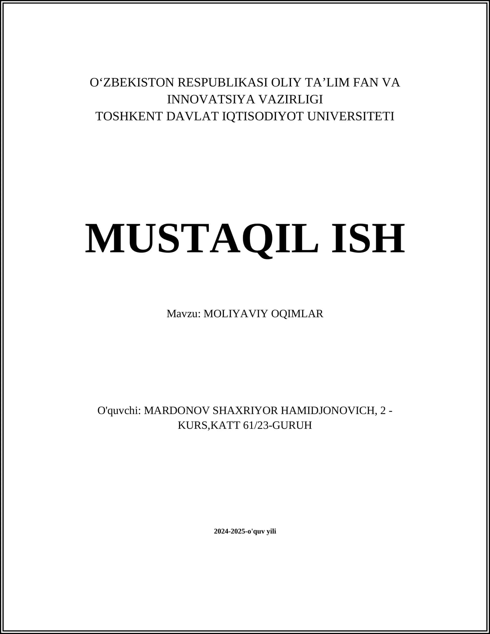 MOLIYAVIY OQIMLAR