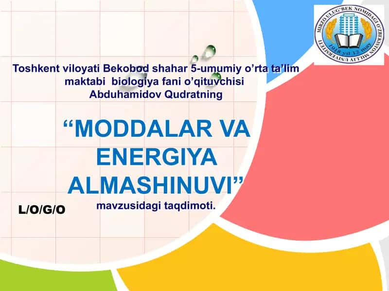 MODDALAR VA ENERGIYA ALMASHINUVI