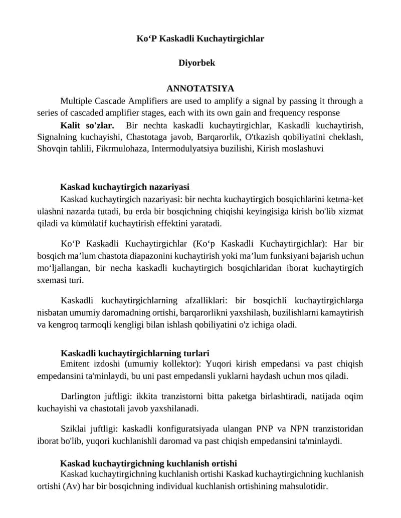 KoʻP Kaskadli Kuchaytirgichlar
