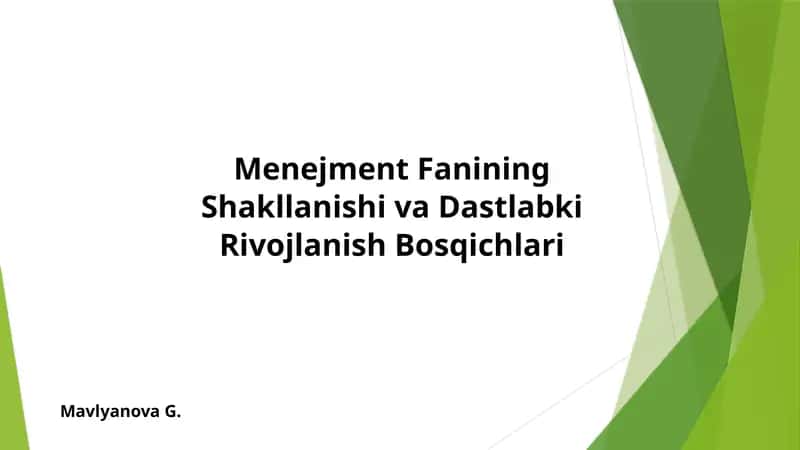 Menejment Fanining Shakllanishi va Dastlabki Rivojlanish Bosqichlari