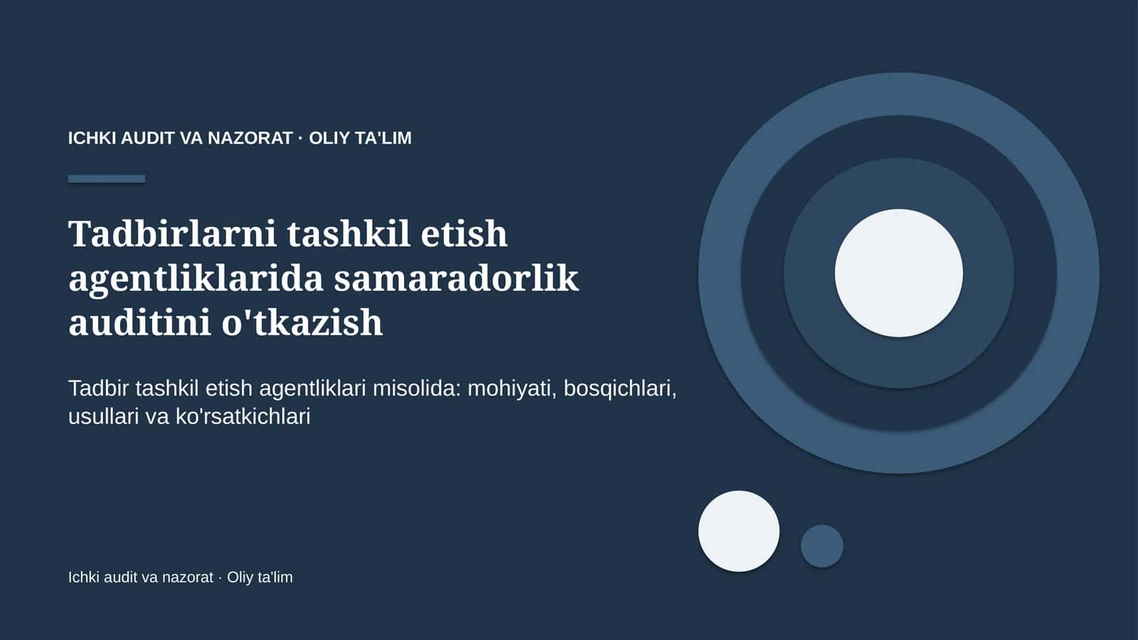 Tadbirlarni tashkil etish agentliklarida samaradorlik auditini o'tkazish