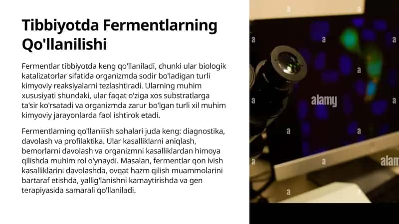 Tibbiyotda Fermentlarning Qo'llanilishi