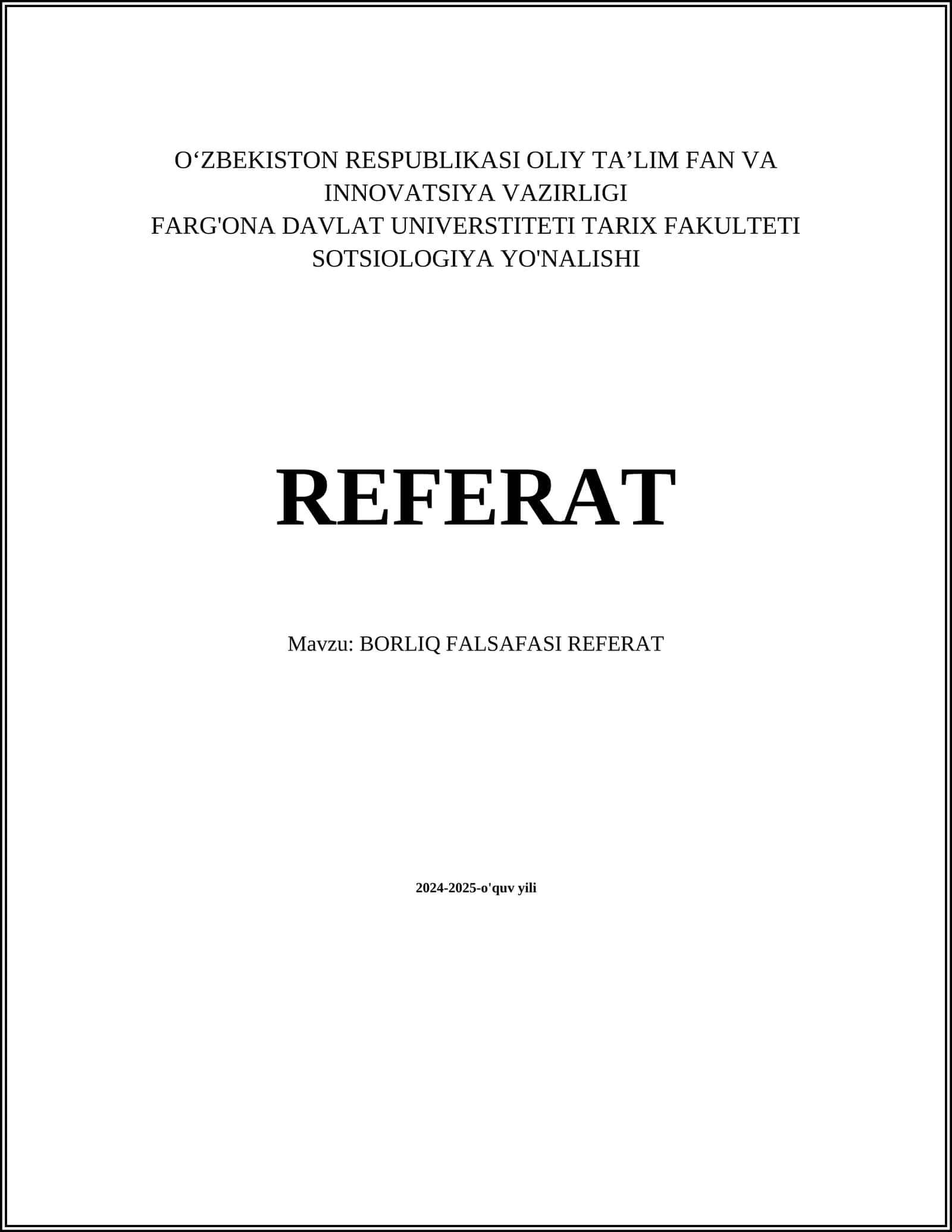 BORLIQ FALSAFASI REFERAT