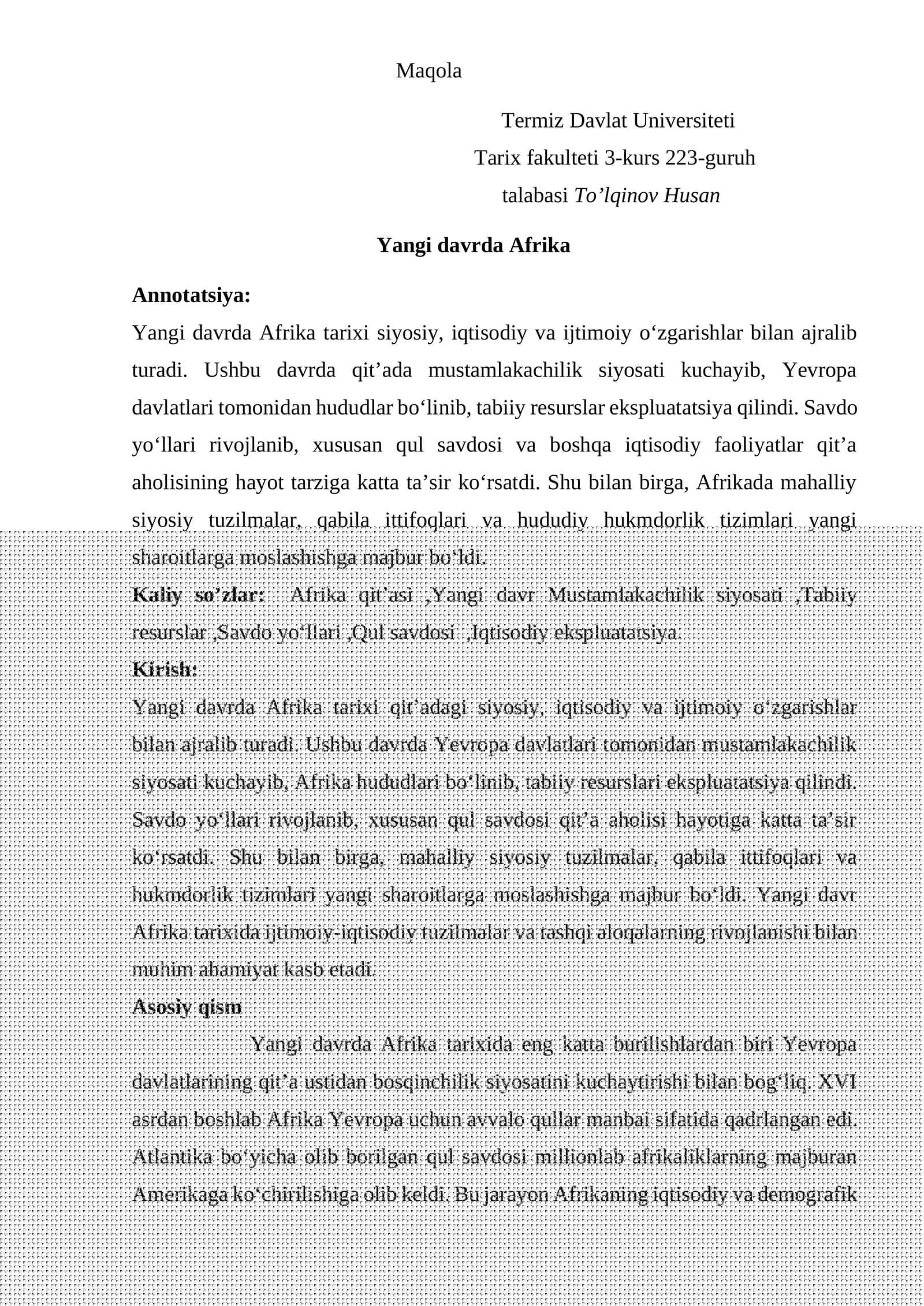 Yangi davrda Afrika tarixi