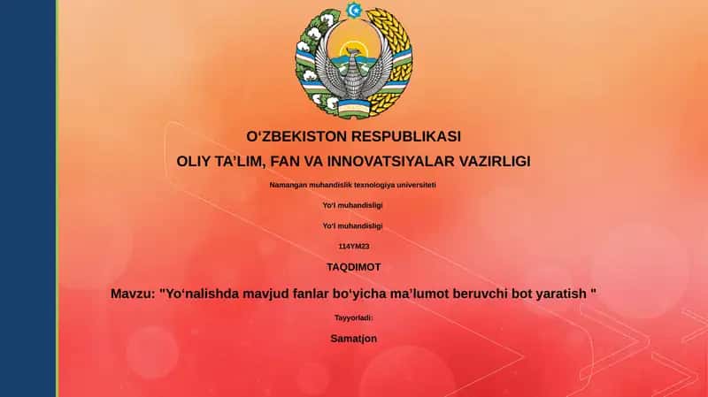 Yoʻnalishda mavjud fanlar boʻyicha maʼlumot beruvchi bot yaratish