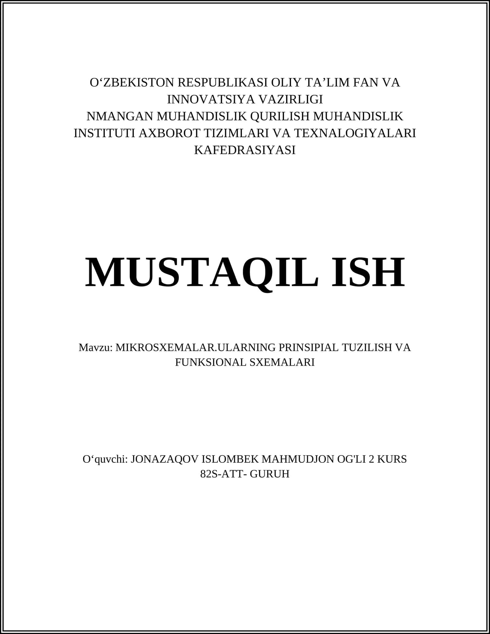 MIKROSXEMALAR.ULARNING PRINSIPIAL TUZILISH VA FUNKSIONAL SXEMALARI