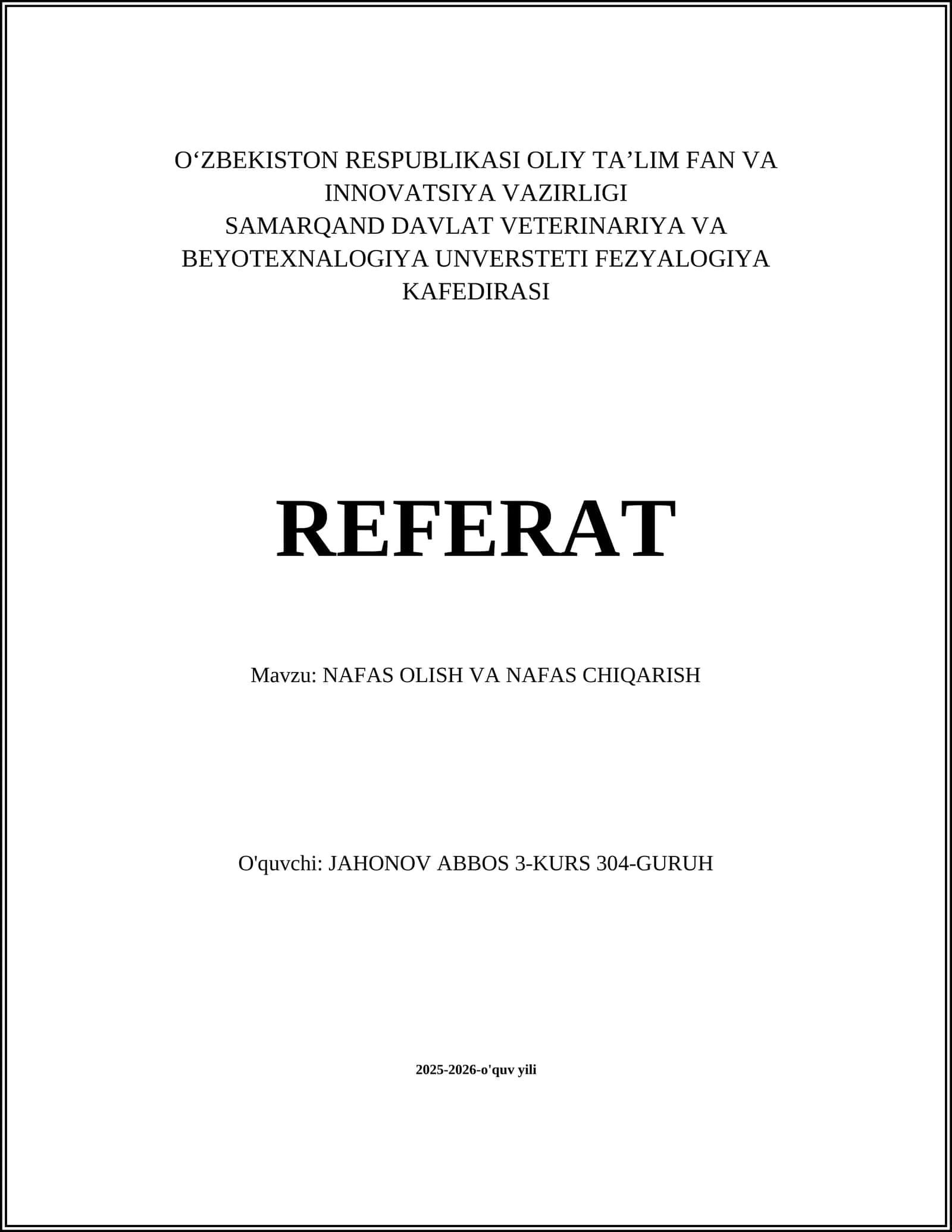 Nafas olish va nafas chiqarish